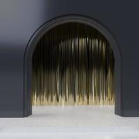 3D-weergave van een boog met gouden gordijnen foto