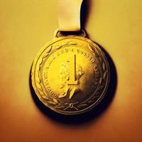 goud medaille met aantal 1, illustratie, geel achtergrond. ai foto