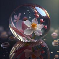 een mooi jasmijn bloem zwemmen in doorzichtig water foto