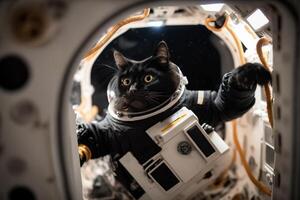 kat astronaut in een ruimte pak generatief ai foto