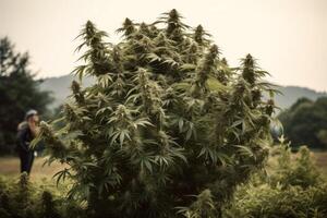 groot hennep struik, teelt boerderij medisch marihuana fabriek generatief ai foto