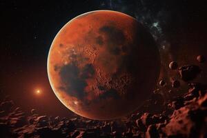 rood planeet Mars in ruimte generatief ai foto