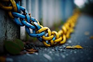 geel blauw ketting, een symbool van de sterk en moedig eenheid mensen van Oekraïne generatief ai foto