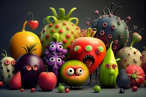 partij fruit monster vrienden illustratie generatief ai foto