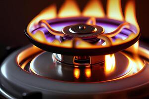 gas- brander met blauw oranje vlam detailopname illustratie generatief ai foto