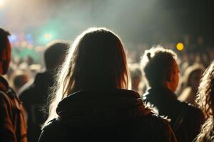 mensen Bij de concert nacht festival terug visie illustratie generatief ai foto
