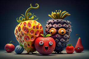 partij fruit monster vrienden illustratie generatief ai foto