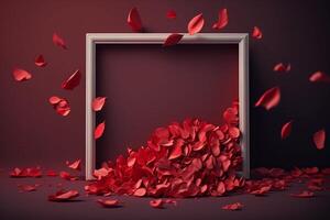 rood bloemblaadjes romantisch achtergrond met leeg kader voor midden- generatief ai foto