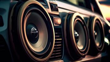 auto audio systeem sprekers, bas muziek- in de auto generatief ai foto