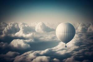 heet lucht ballon in de zonsondergang avond lucht en zuiver wolk kopiëren ruimte generatief ai foto