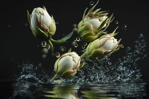 bloemen onder water, bloem spatten in donker illustratie generatief ai foto