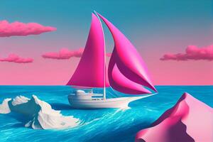 het zeilen schip in een stormachtig zee schoonheid blauw Purper kleur, zee humeur kunst achtergrond illustratie generatief ai foto