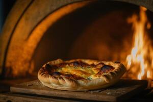 oven gebakken kaas Khachapuri met gouden korst en ei illustratie generatief ai foto