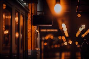 nacht spoorweg station met verlichting lantaarns, illustratie generatief ai foto