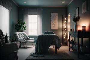 massage salon, spa kamer met massage bed voor ontspanning generatief ai foto