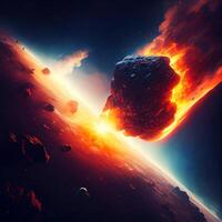 vurig asteroïde vliegend naar aarde Apocalypse illustratie generatief ai foto