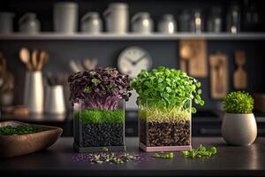 groeit microgreens Bij huis illustratie generatief ai foto