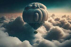 heet lucht ballon Aan midden- in de bewolkt wolken lucht generatief ai foto