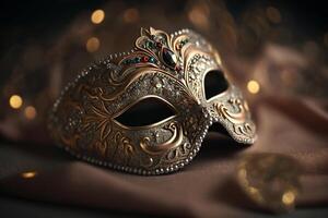 carnaval metaal vrouw masker in donker generatief ai foto