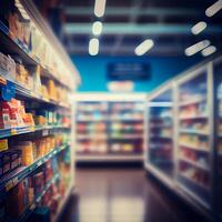 realistisch vervagen achtergrond van op te slaan, afdeling op te slaan, supermarkt of kruidenier op te slaan - ai gegenereerd beeld foto