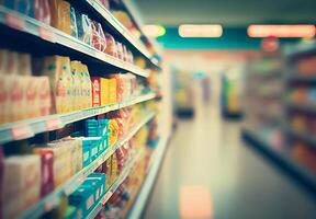 realistisch vervagen achtergrond van op te slaan, afdeling op te slaan, supermarkt of kruidenier op te slaan - ai gegenereerd beeld foto