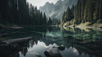 fantastisch berg meer in triglav nationaal park. gelegen in de Bohinj vallei van de julian Alpen. dramatisch ongebruikelijk tafereel. Slovenië, Europa. schoonheid wereld. generatief ai. foto