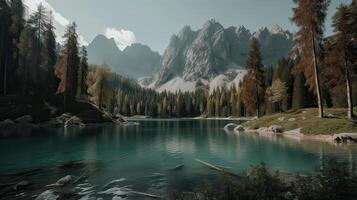 fantastisch berg meer in triglav nationaal park. gelegen in de Bohinj vallei van de julian Alpen. dramatisch ongebruikelijk tafereel. Slovenië, Europa. schoonheid wereld. generatief ai. foto