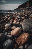 kiezelsteen stenen Aan de strand - zacht focus met wijnoogst filter foto