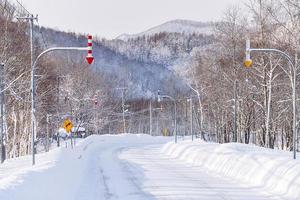 poeder sneeuw Aan een weg in sapporo, hokkaido Japan foto