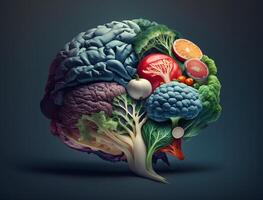 menselijk hersenen is gemaakt van divers groenten. voeding voor een gezond brein. behang, ai gegenereerd foto