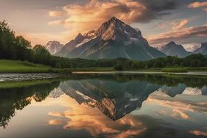 watzmann in Alpen, dramatisch reflectie Bij zonsondergang foto