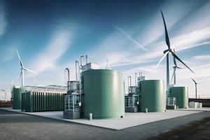 groen waterstof hernieuwbaar energie productie faciliteit - groen waterstof gas- voor schoon elektriciteit zonne- en windturbine faciliteit foto