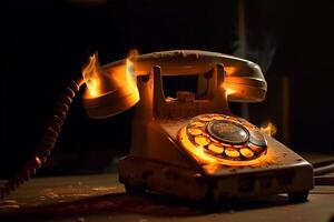 verkoold en brandend oud telefoon. ai gegenereerd foto