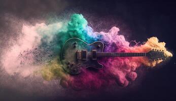 elektrisch gitaar foto gemaakt van kleurrijk stof wolken