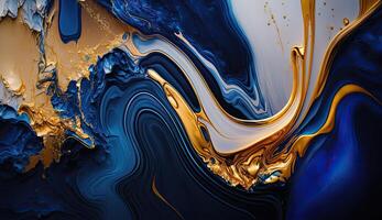 goud en marine blauw marmeren abstract achtergrond, waterverf verf structuur foto