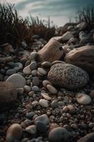 kiezelsteen stenen Aan de strand - zacht focus met wijnoogst filter foto