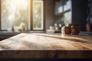 houten tafel bovenkant, gemaakt met generatief ai foto