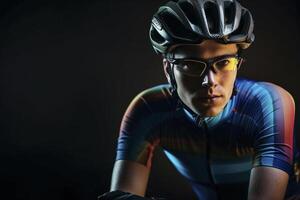 fietser dramatisch portret, gemaakt met generatief ai foto