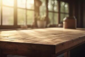 houten tafel bovenkant, gemaakt met generatief ai foto