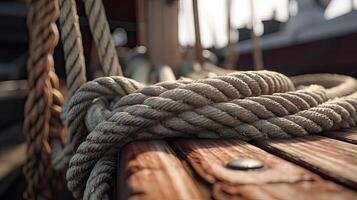 touwen van een oud het zeilen schip gorch gek. generatief ai. foto