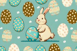 naadloos patroon Pasen achtergrond met konijn en eieren. illustratie ontwerp door generatief ai. foto