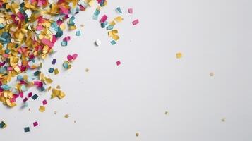banier met confetti. kopiëren ruimte, feestelijk achtergrond. generatief ai. foto