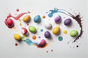 veel kleurrijk Pasen eieren in plons van verf. wit achtergrond foto