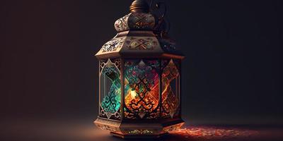 een lamp met de kleuren van de Arabisch licht Aan het, kleurrijk lantaarn foto