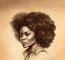 zwart geschiedenis maand, illustratie ai gegenereerd. portret van een Afrikaanse jong vrouw, illustratie, sepia. zwart leven er toe doen concept. foto