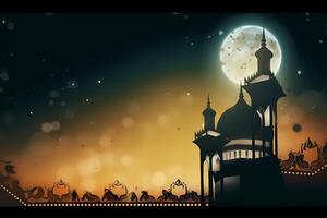 Ramadan kareem moskee Islamitisch groetjes, mooi nacht en maan ontwerp achtergrond. ai gegenereerd foto