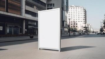 generatief ai, realistisch straat groot aanplakbord bespotten omhoog blanco voor presentatie reclame. buitenshuis teken blanco in de futuristische stad, bedrijf concept foto