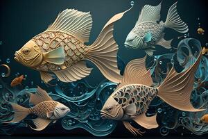 illustratie van onderwater- leven met divers soorten van koraal rif vis, gemaakt door generatief ai technologie foto