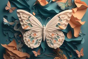 papier kunst met de concept van een vlinder gemaakt door generatief ai technologie foto