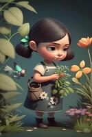 de meisje is in de bloem tuin gemaakt door generatief ai technologie foto